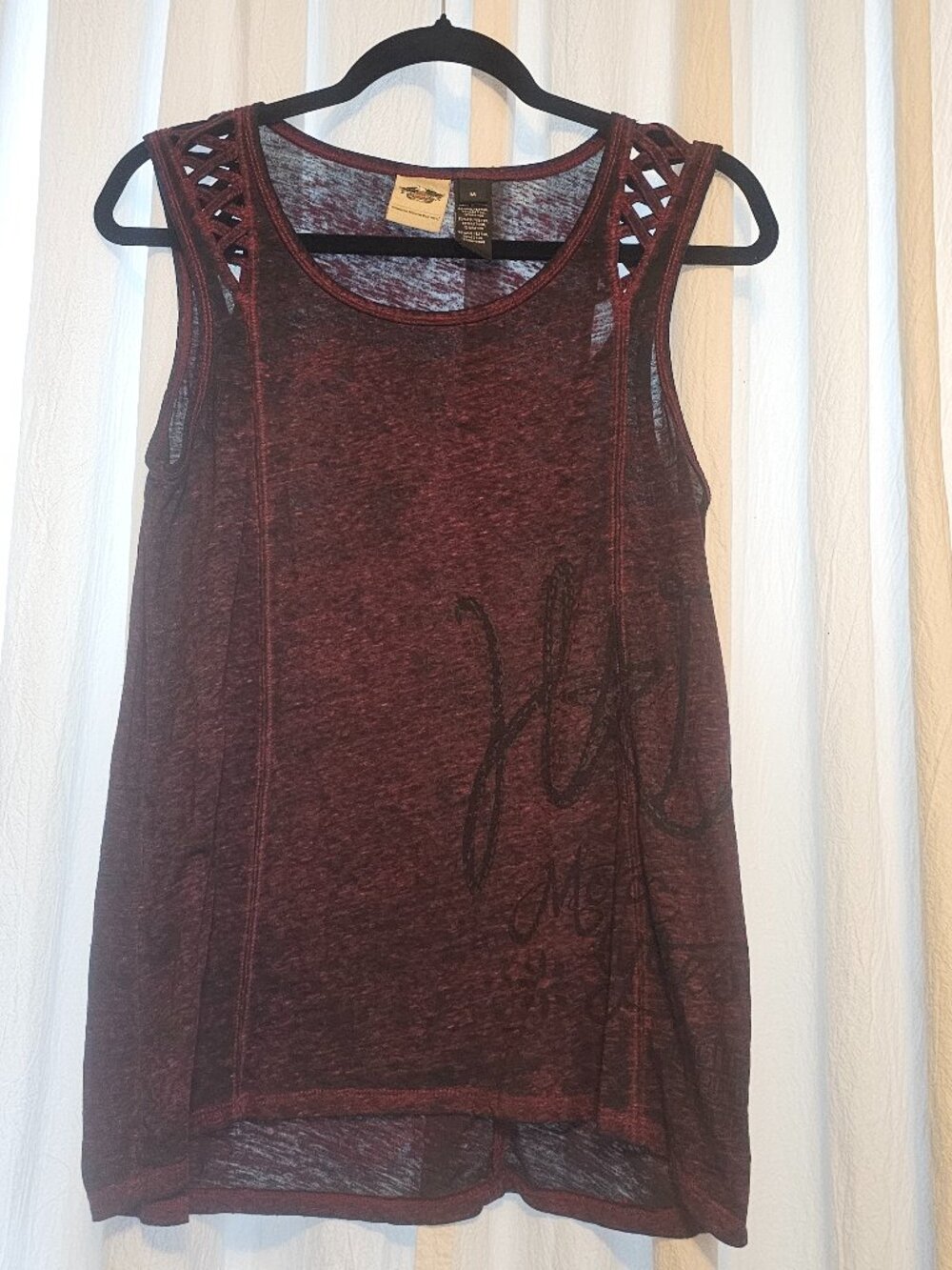 Harley Davidson Womens M Burgundy Burnout Lattice Cutout Tank Top